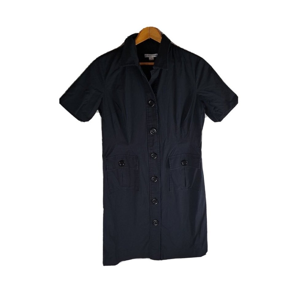 Womens Pendleton Shirt Dress Black Cotton Blend Big Button Belt Loops Size 14